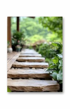 Rustic Stone Pathway Through Lush Green Garden