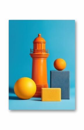 Minimalist Maritime Design Vibrant Geometric Lighthouse Composition Exploring Color, Form, and Spatial Dynamics in Contemporary Visual Storytelling