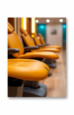 Row of Yellow Medical Examination Chairs in Modern Clinic