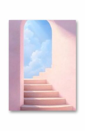 Pink Pastel Archway with Stairway Leading to a Cloudy Sky