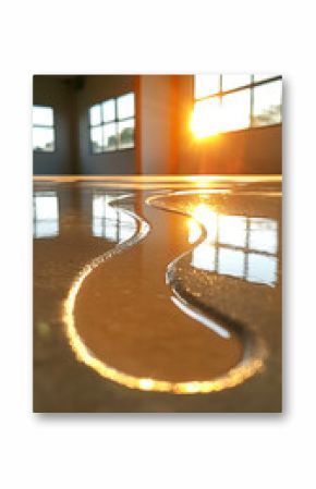 Golden Sunset Reflecting on a Worn Cement Floor