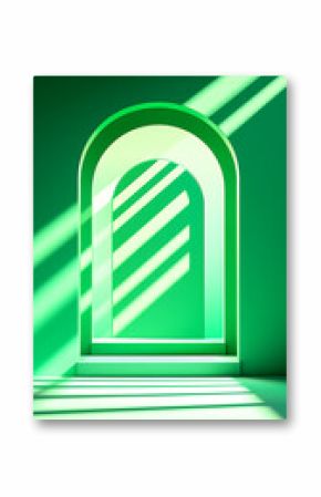 Green Archway with Sunlight Rays in Minimalist Room