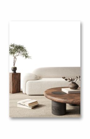 Free PNG wallpaper mockup in Interior Bed Room, Elegant Living Room with Modern Furniture and Decorative Elements 3D rendering
