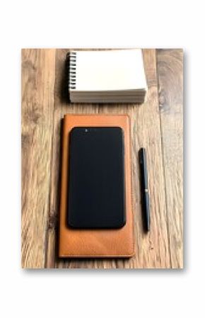 Wireless Touchpad Planner and Business Cards on Wooden Desk