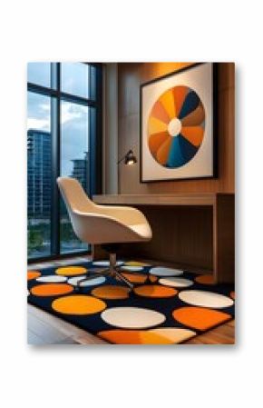 Modern Home Office with City View and Abstract Artwork