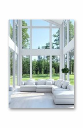 Modern White Living Room with Large Windows