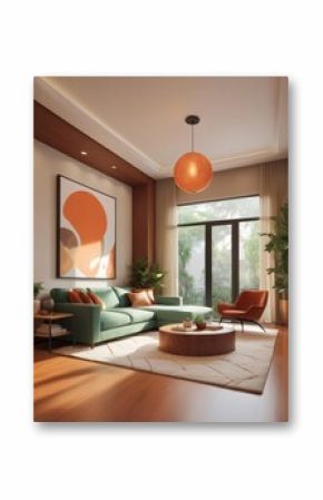 Modern living room with warm tones and natural light