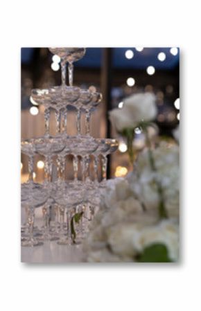 Champagne Tower with blurred flowers and background