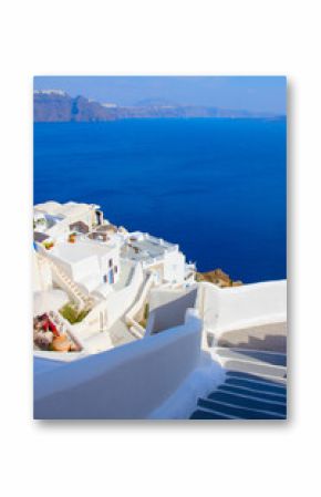steep step and greek vases , beautiful details of Santorini island, Greece