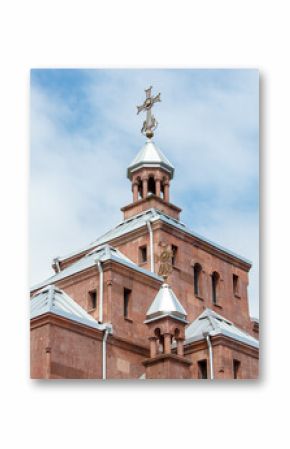 A church steeple with a cross on top