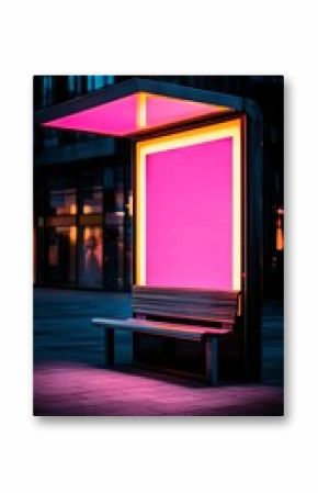Pink Neon Bus Stop at Night in Urban City