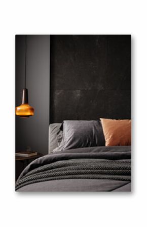 Modern black bedroom design. Contemporary home interior. 3D Rendering, 3D Illustration