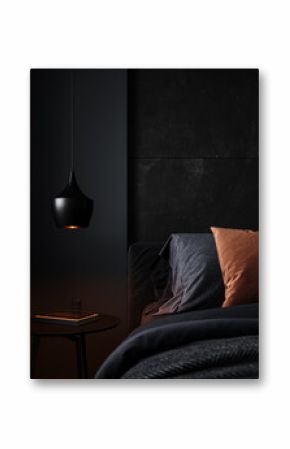 Modern black bedroom design. Contemporary home interior. 3D Rendering, 3D Illustration