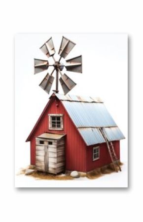 A barn with a wind turbine architecture building outdoors.