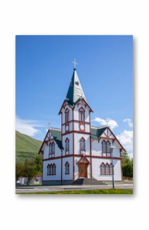 Husavikurkirkja with blue skies