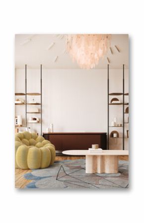 Contemporary interior design of living room. Modern home interior. 3D Rendering, 3D Illustration