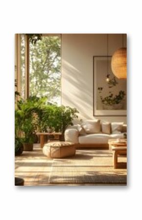 Sunlit modern living room indoor plants HD images