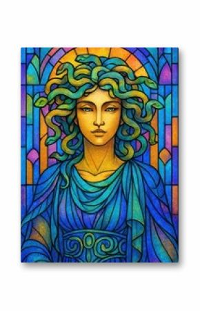 Vibrant stained glass goddess illustration.