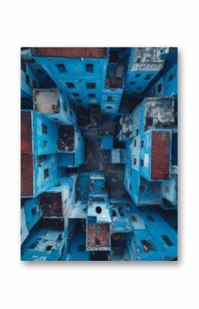 Blue Buildings Aerial View: Unique Urban Planning