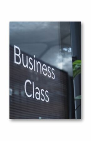 Business class sign at a modern airport terminal