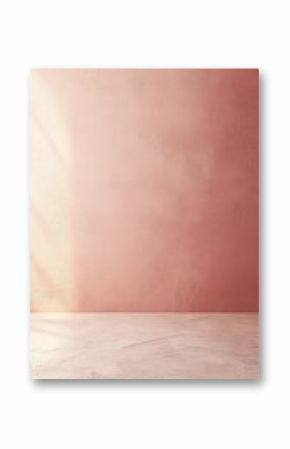 A soft pink textured wall with gentle sunlight casts subtle shadows on a concrete floor, creating an elegant and minimal interior design.