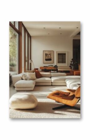 Mid-century interior design of a modern living room, showcasing timeless design elements and furniture, Generative AI