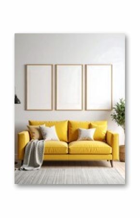 Modern living room with yellow couch