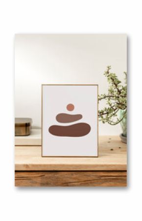 Aesthetic framed picture on cabinet, Japandi interior design