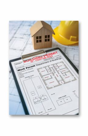 BUILDING PERMIT CONCEPT WITH HOME MODEL and approved work permission for the construction of a new building