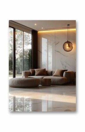 Modern Luxury Living Room with Marble Wall