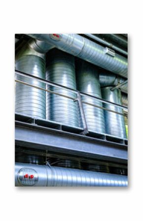 Large metal ductwork installation in a commercial facility highlighting ventilation systems and air circulation technology