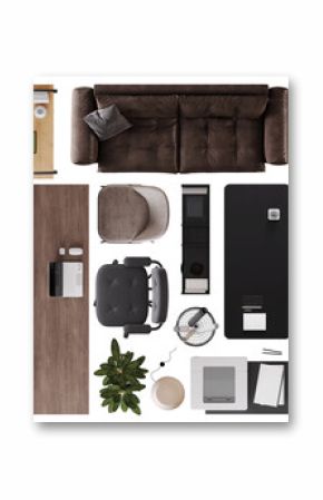Office Furniture Set – Top View PNG for Interior Planning