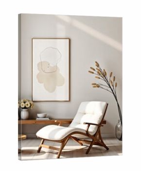 a living room with white chair and picture frame mockup