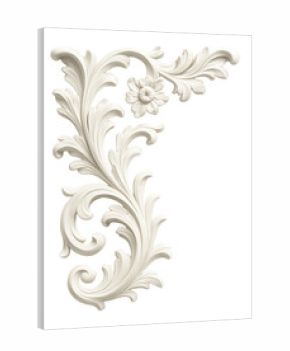 Decorative corner embellishment with floral motifs in a white finish