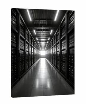 Monochrome Server Room Tunnel: A Deep Perspective into Data Infrastructure