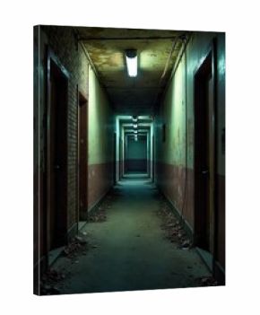 A dimly lit, grungy hallway, characterized by peeling paint, exposed brick, and a sense of decay  perfect for evoking themes of urban decay, mystery, and forgotten spaces , floor, wallpaper