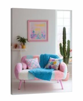 Cozy living room with colorful furniture and vibrant decor in a bright space
