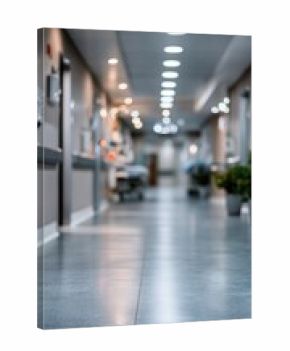 Quiet hospital corridor with soft lighting and hospital beds in the background during early evening hours