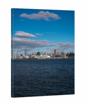 New York, United States. Panorama view of New York city skyline in Midtown Manhattan. USA, NYC, NY, Manhattan. American big city. Lower Manhattan skyline. New York from New Jersey. Downtown Manhattan.