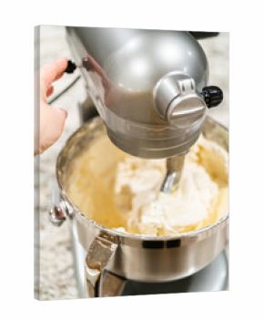 Creamy Buttercream Frosting Whipped in Stand Mixer Bowl