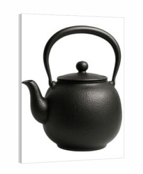 Textured cast iron kettle with a curved spout, perfect for brewing tea on a gas stove.