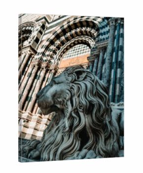 stone lion statue at the Cathedral entrance, Genoa