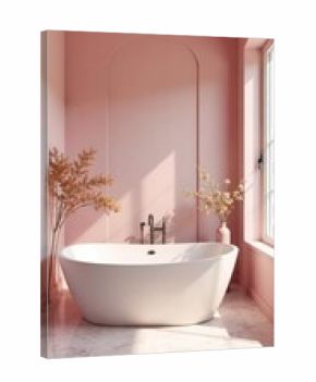 A serene pink bathroom with a freestanding tub, marble accents, and soft natural light Perfect for relaxation and spa-like ambiance , elegance, bathroom