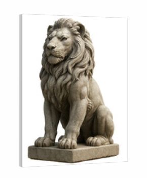 A carved stone lion statue, perfect for guarding a home's entrance.