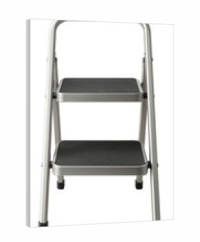 Portable step stool for safely accessing high shelves in kitchens or pantries.