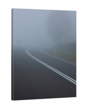 dense fog on curvy mountain road