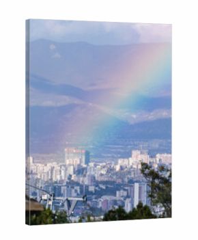 Rainbow over Tbilisi city downtown