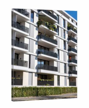 White multifamily residential building seen in Berlin, Germany