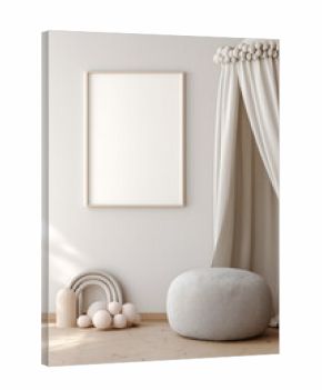 Pastel kids room mockups with frames and wall art. Cozy nursery interiors in modern scandinavian style, perfect for posters, artworks, and children’s decor presentations.