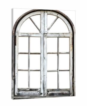 Antique arched window with wooden panels isolated. Perfect for heritage decor, rustic mockups, and classic interior compositions.
